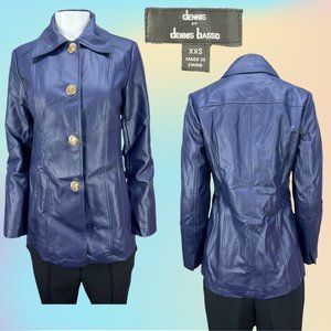 Blue Faux Leather Dennis by Dennis Basso Turn-lock Jacket Sz XXS